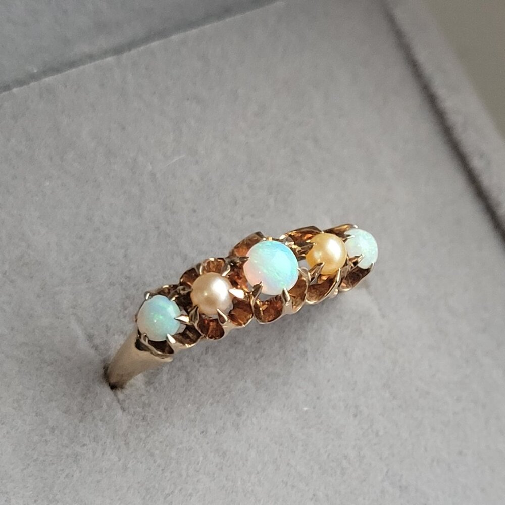 Opal Pearl Antique Gold Band Victorian Era October Birthstone 10k Ring - Picture 2 of 16